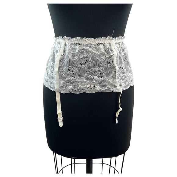 Vintage Lily Of France White Hollywood Garter Belt Stretch Floral Lace One Size - Picture 1 of 7